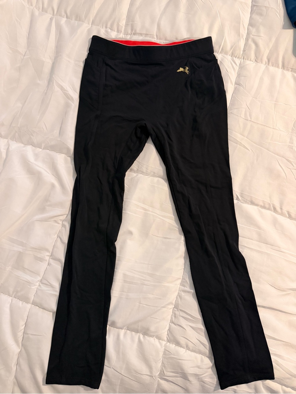 Tracksmith Black Leggings with Red Waistband and Gold Logo Turnovers/Lane 5